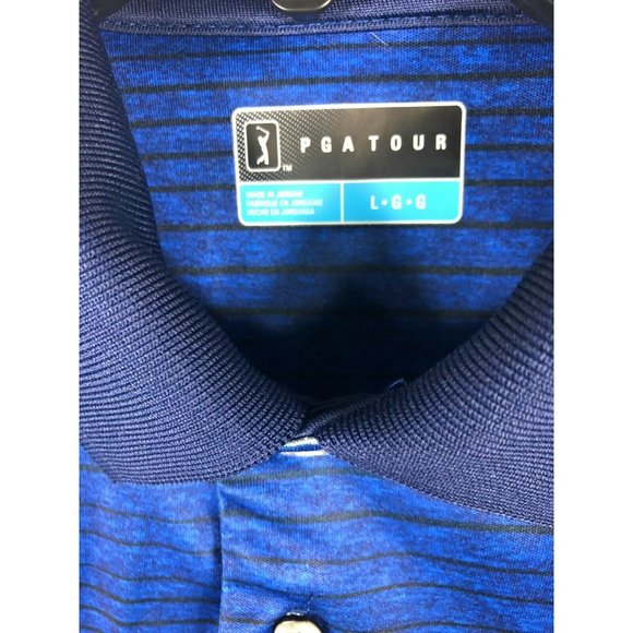 PGA Tour Men's Polo Large Blue Short Sleeve Button Polyester Adult Shirt A13 - Picture 2 of 4